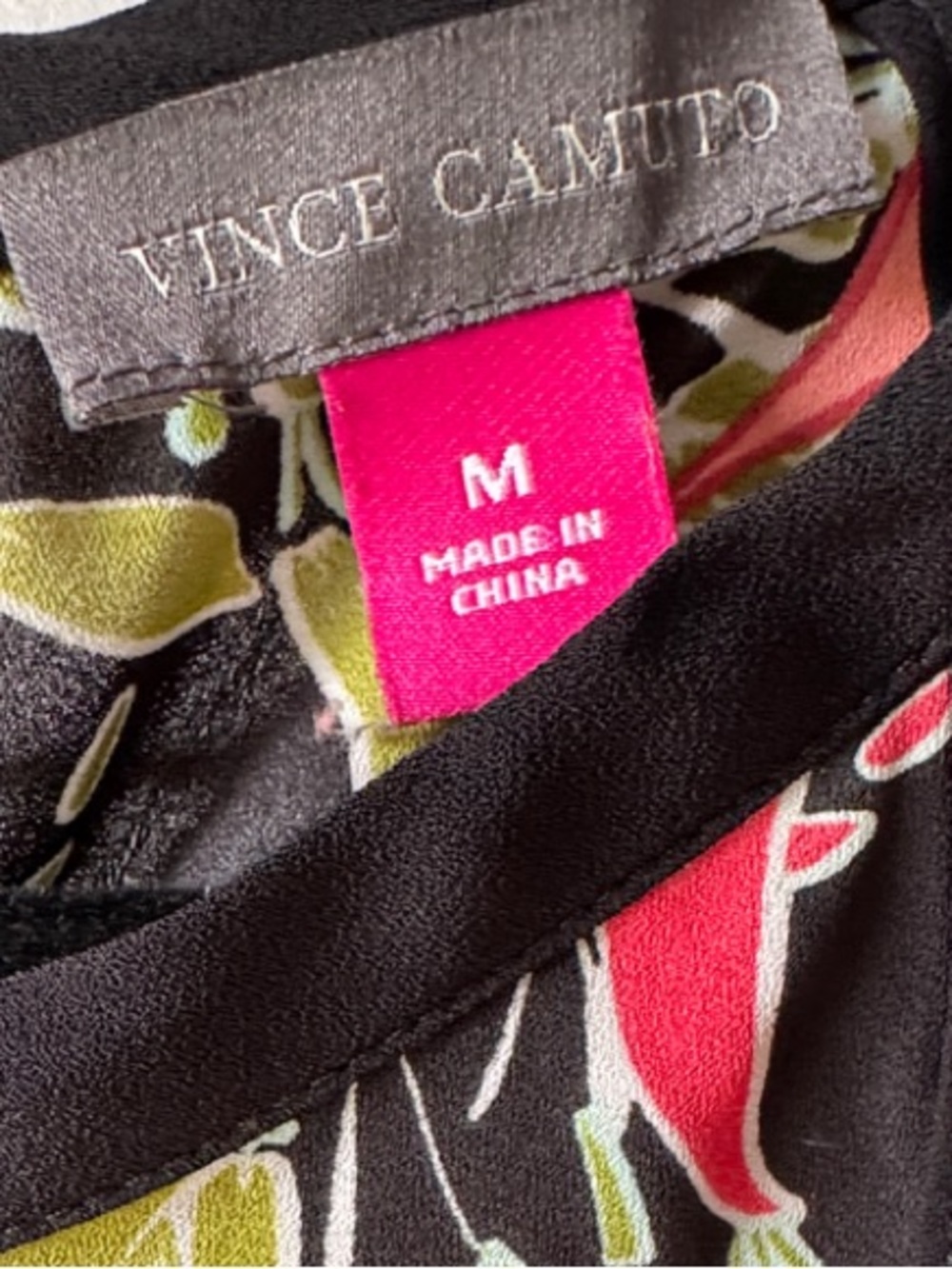 Vince Camuto Black Sleeveless Tank with Coral and Olive Floral Print - Picture 2 of 4